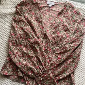 Topshop Red and Green Floral Blouse